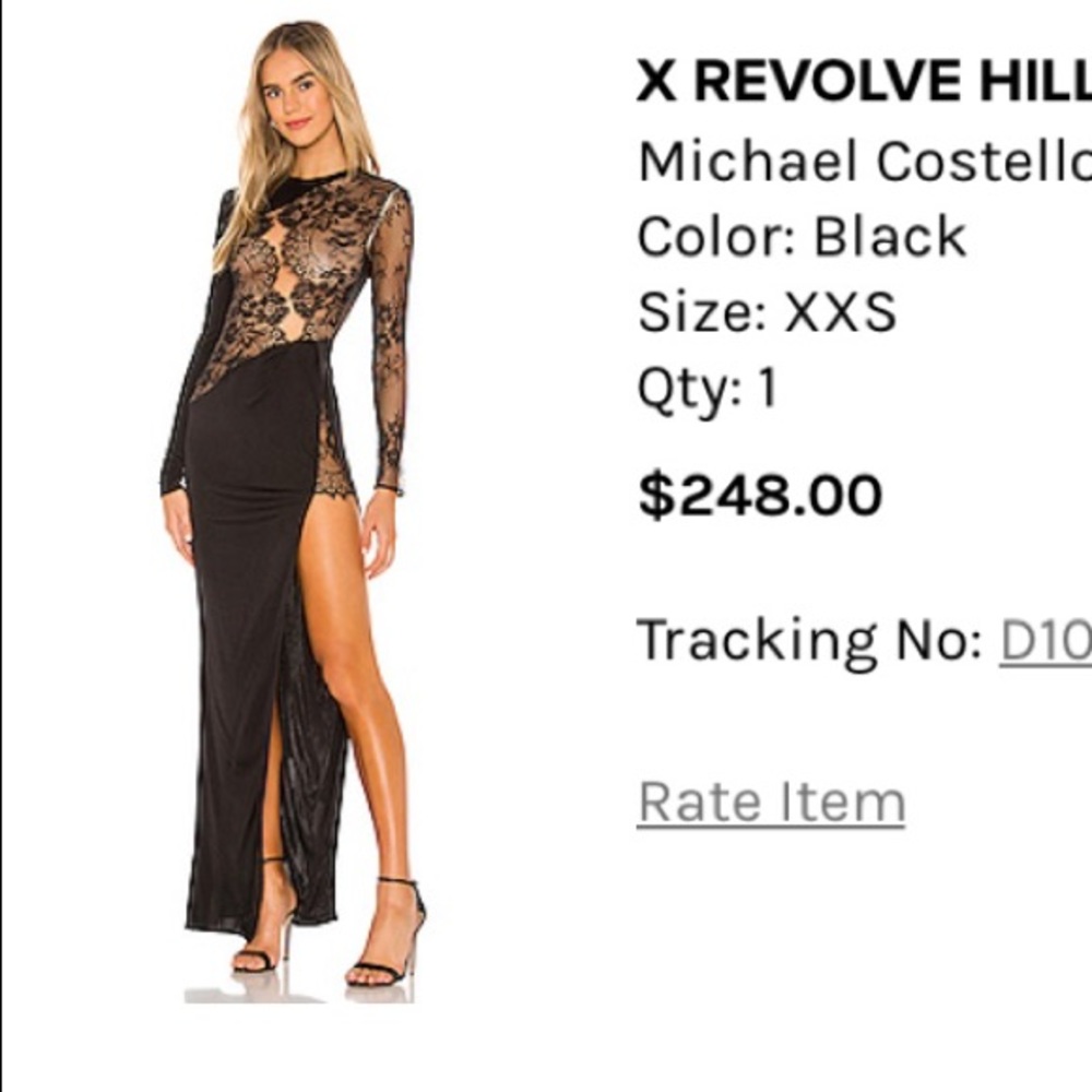 Michael Costello x Revolve Black Lace Gown XXS